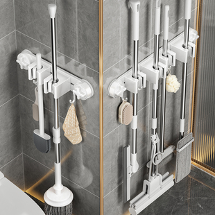 日本吸盘拖把壁挂夹卫生间墙上收纳神器钩浴室置物架拖把架免打孔