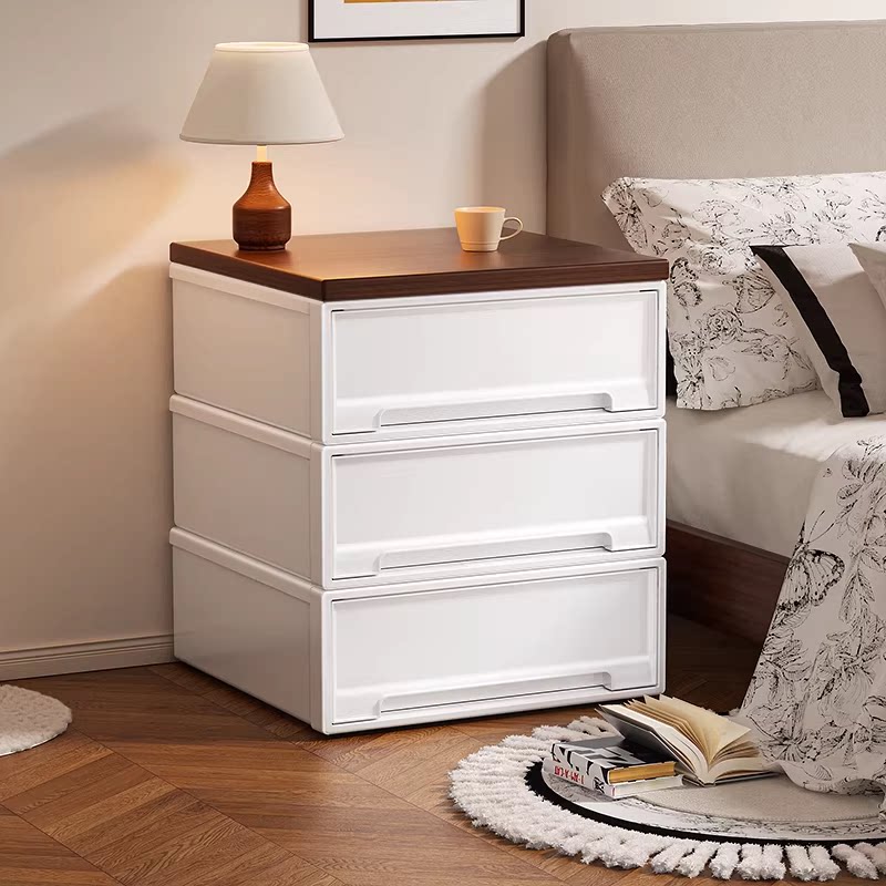 日本抽屉式床头柜收纳柜落地多层阳台衣服杂物储物斗柜带木板塑料