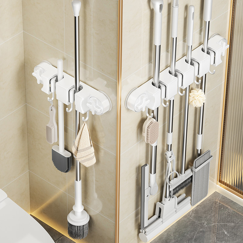 日本吸盘拖把壁挂夹卫生间免打孔拖把夹挂拖布挂钩固定架收纳神器