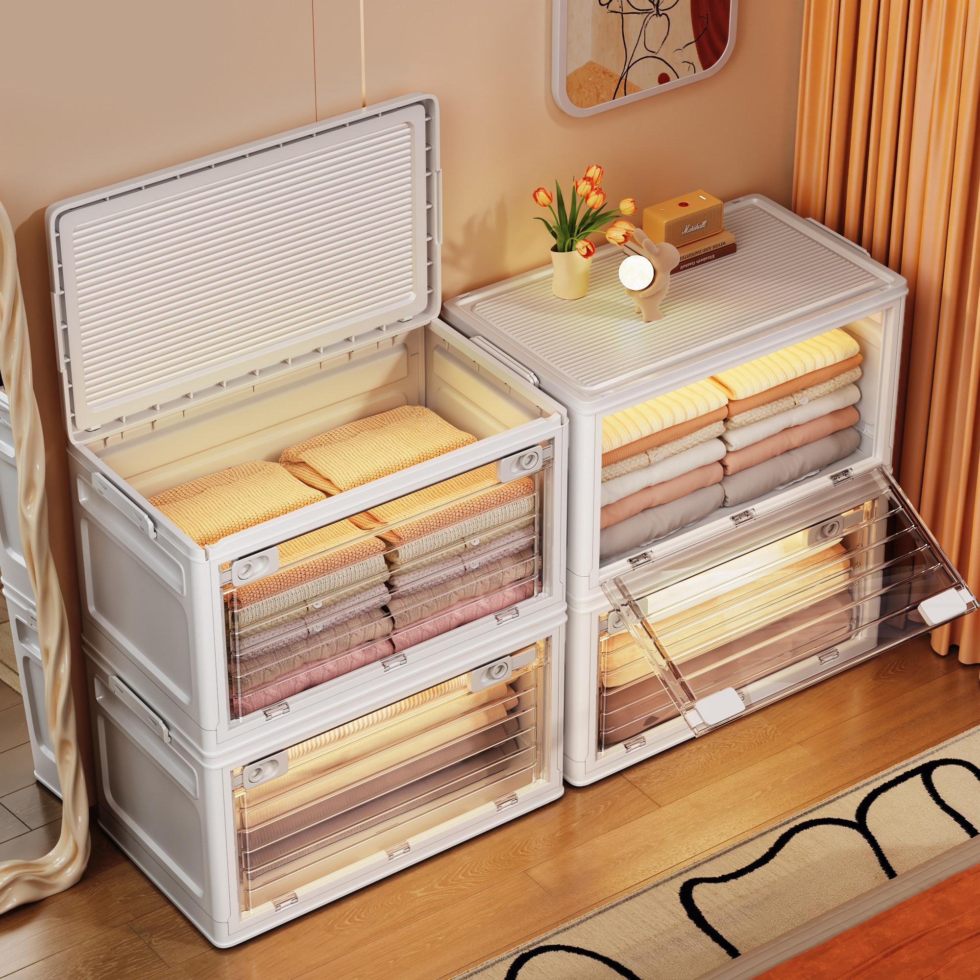 日本衣服收纳箱超大容量透明收纳筐衣柜收纳分层神器可折叠带滑轮