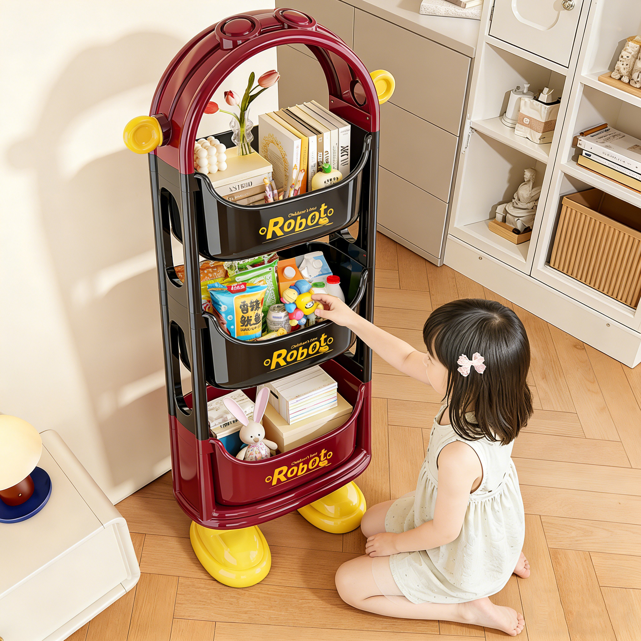 日本零食置物架多层移动小推车高颜值客厅落地杂物储物收纳柜架子