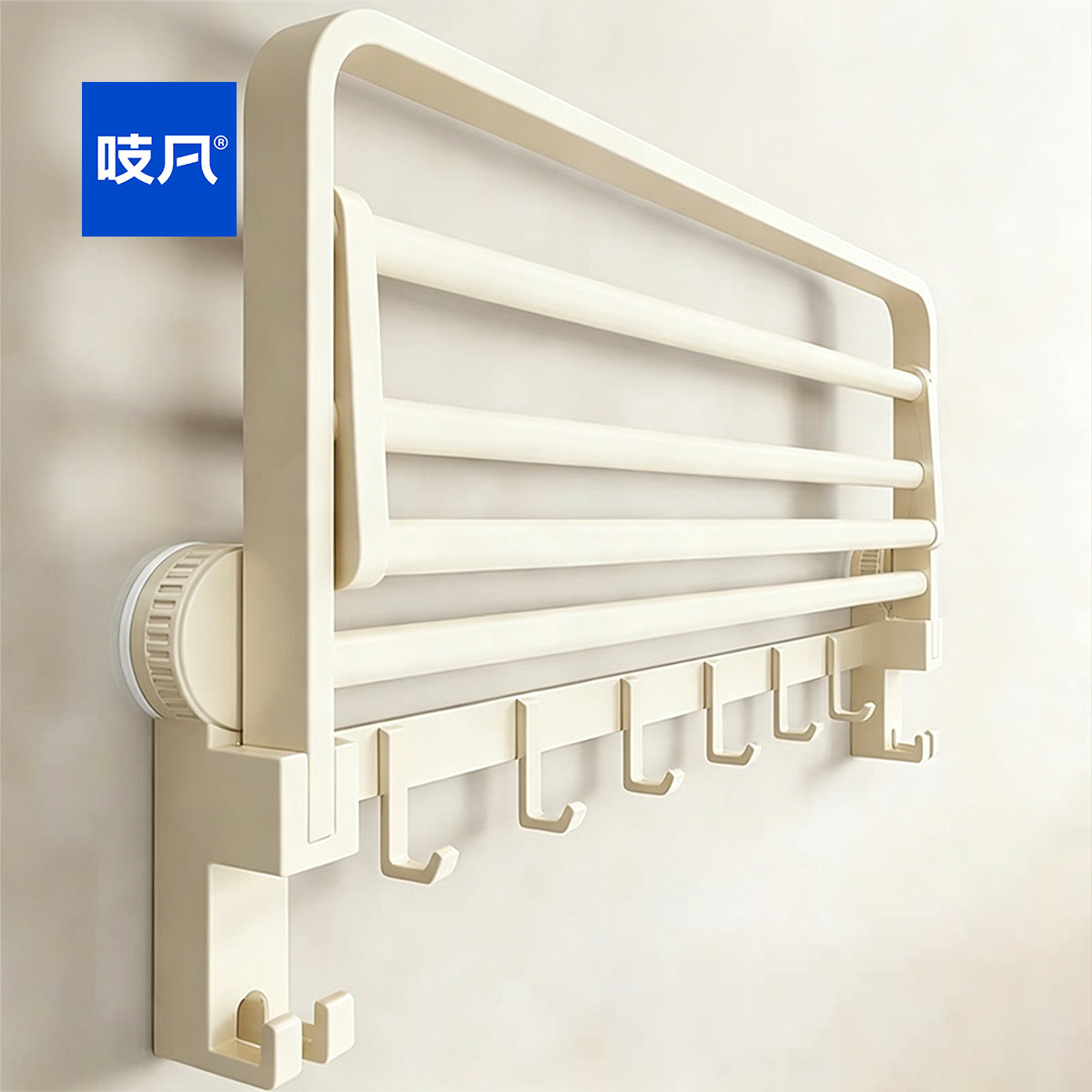 日本吸盘浴巾架卫生间免打孔毛巾置物架折叠一体挂杆厕所浴室挂钩