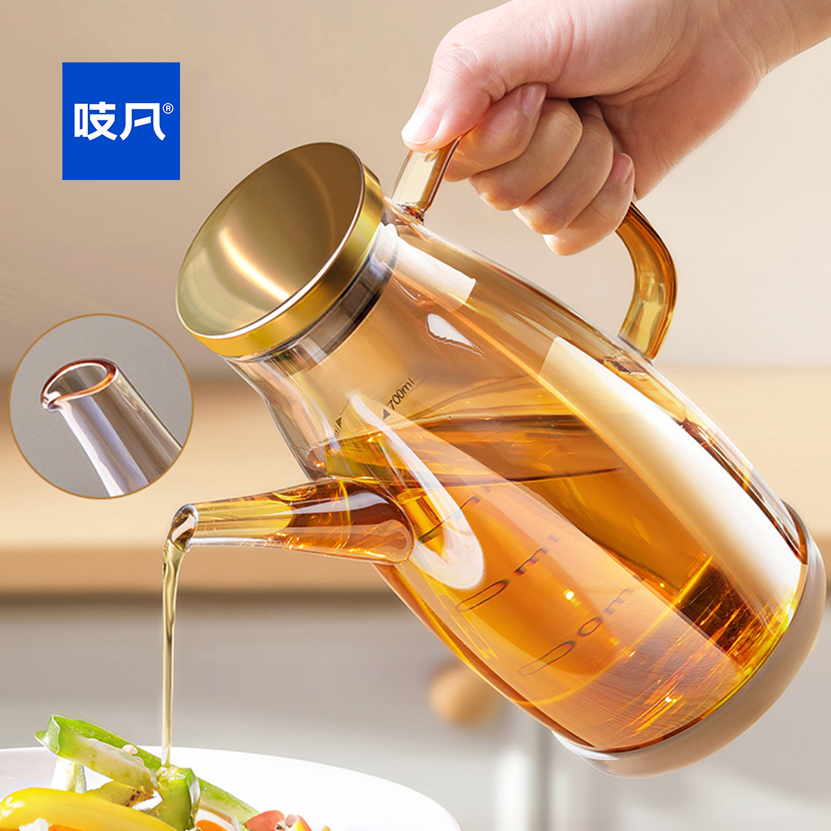 日本油壶厨房家用不挂油油罐全玻璃食品级高硼硅鹰嘴油瓶专用新款
