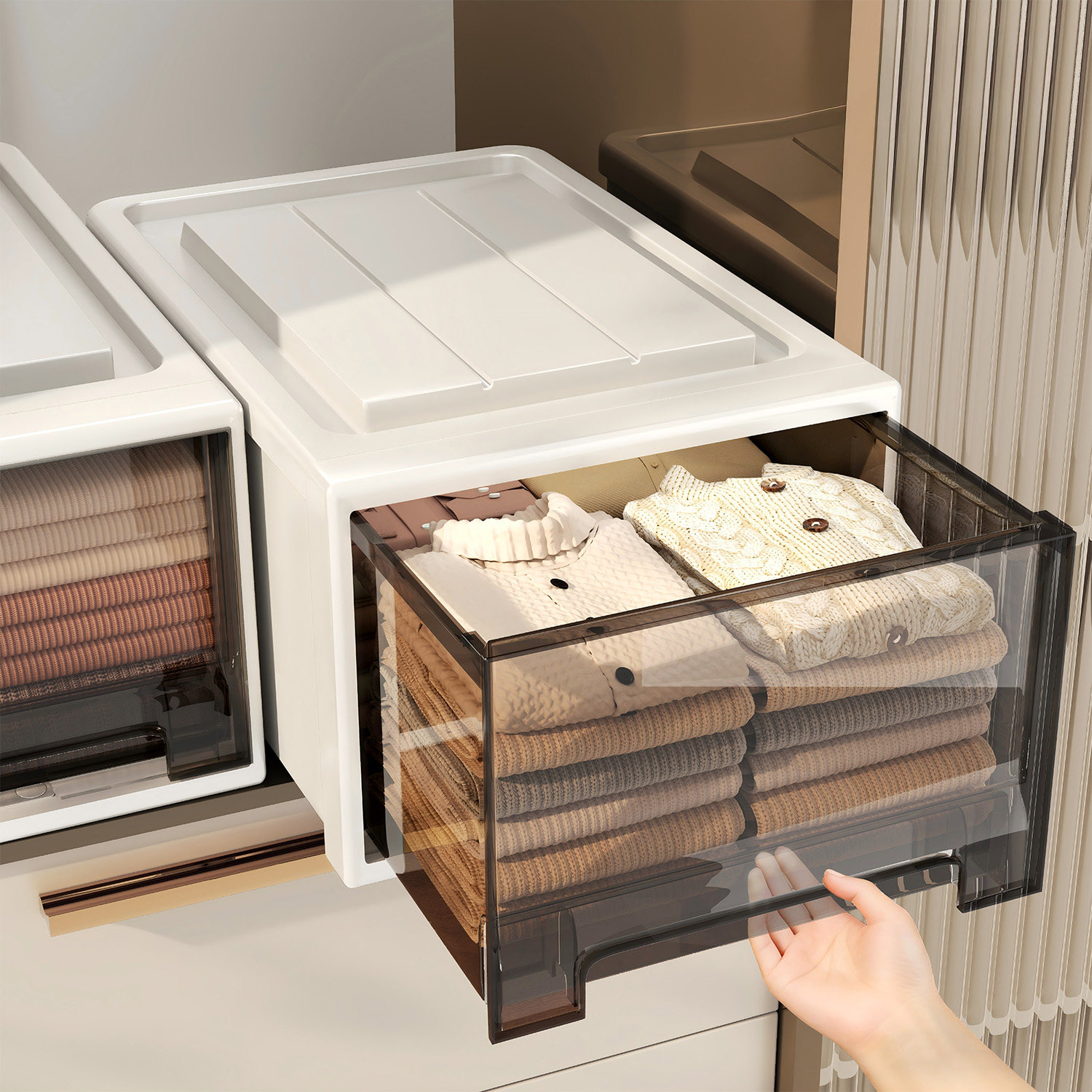 日本抽屉式收纳盒衣柜整理盒家用大容量透明衣服收纳箱专用整理箱