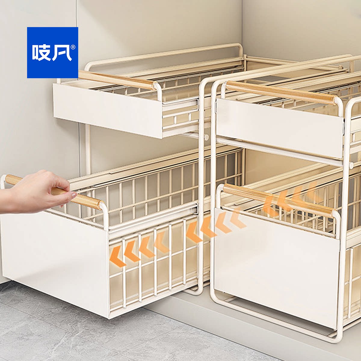 日本下水槽置物架厨房橱柜内分层拉篮碗碟调料抽屉抽拉式收纳架子