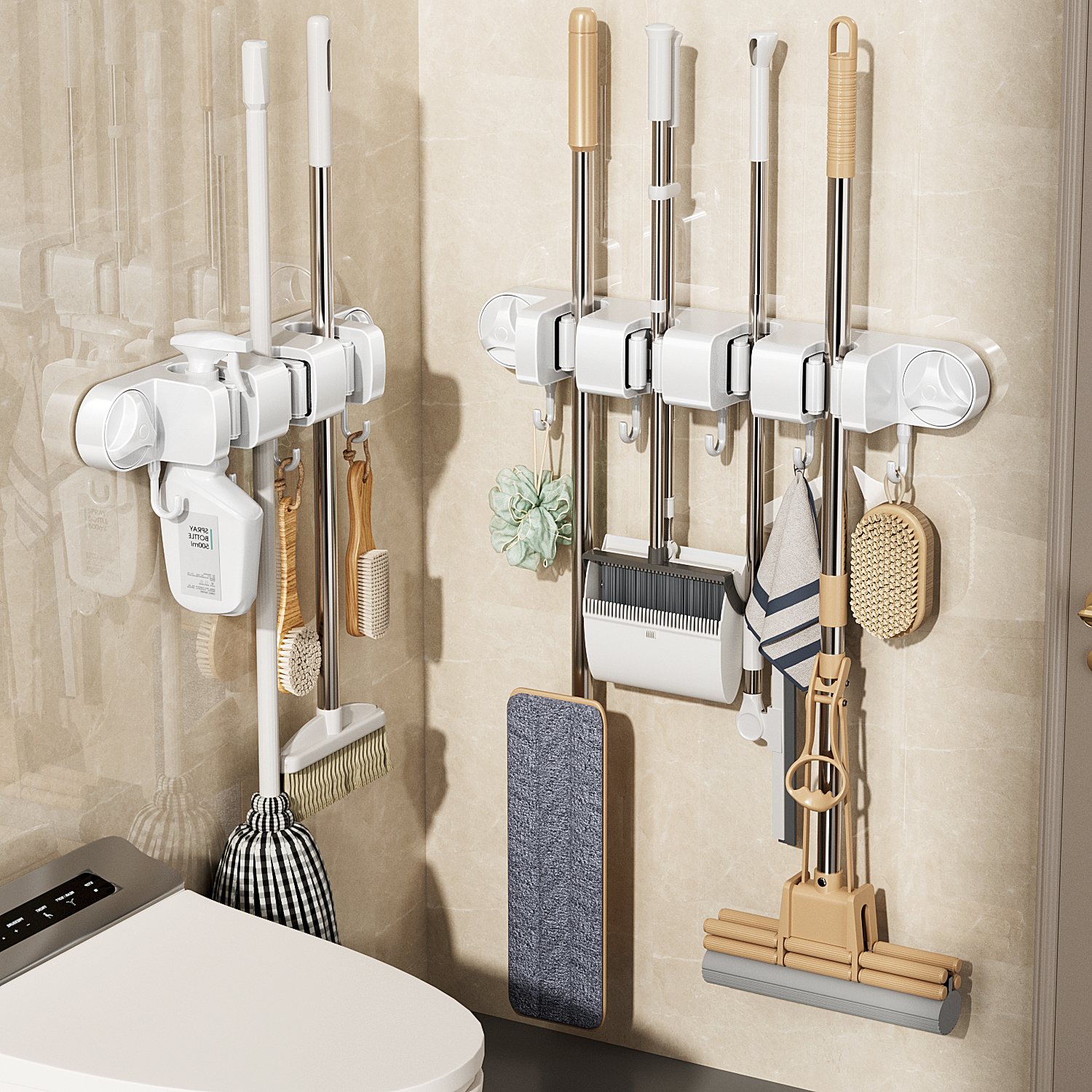 日本吸盘拖把壁挂夹卫生间免打孔拖把夹挂拖布挂钩固定架收纳神器