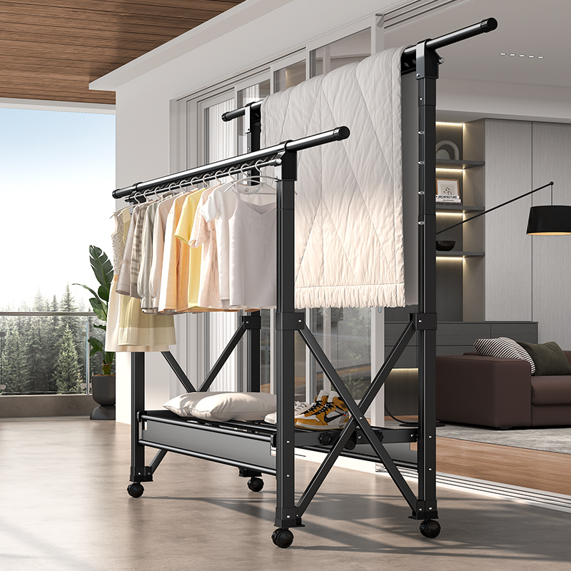 日本晾衣架落地阳台家用室内卧室升降多功能可折叠加粗加厚晾衣杆