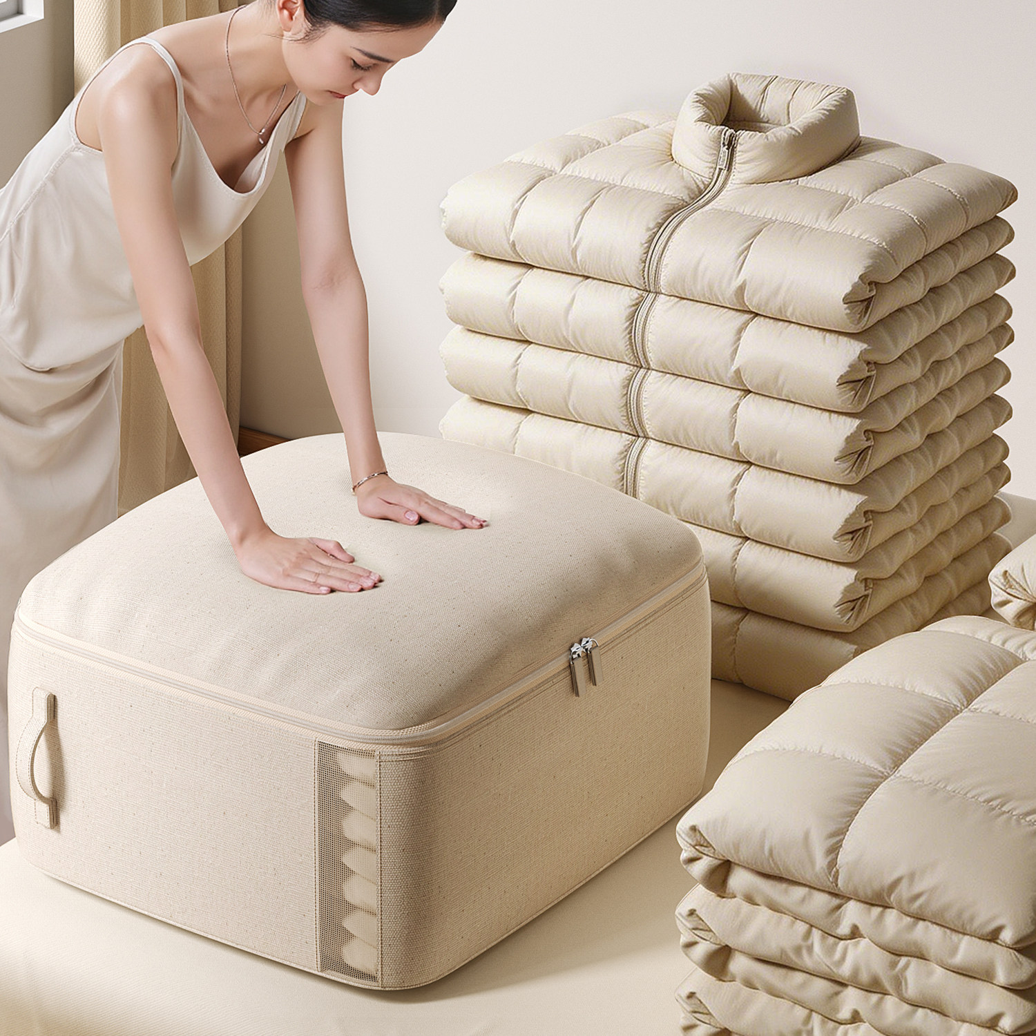 日本羽绒服收纳袋压缩专用布袋棉被子衣服大容量搬家整理衣物袋子