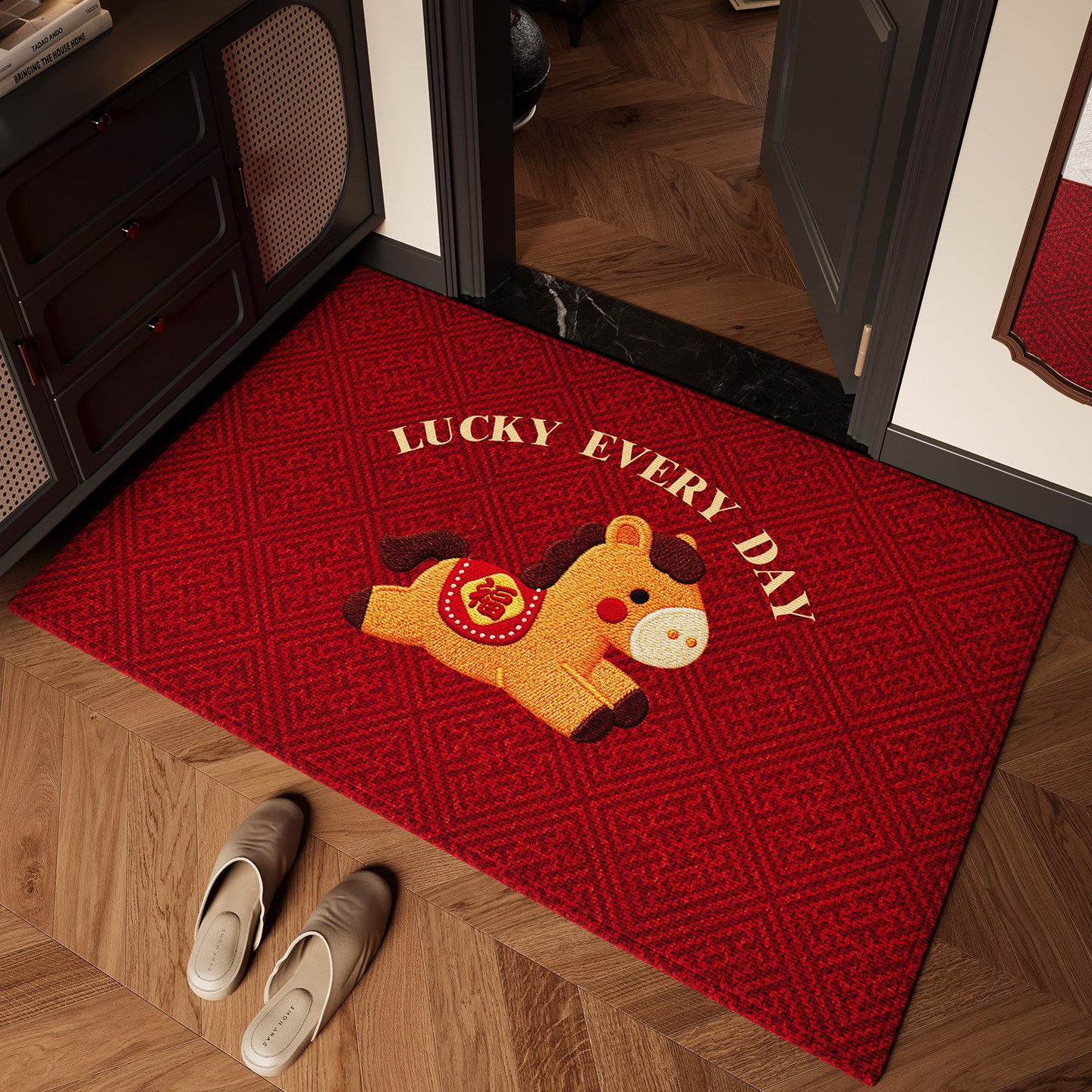 马年红色入户门地垫2026新款门口地垫新年喜庆红色地垫大门口地毯,居家布艺,入户地垫,淘宝优惠券,粉丝福利购,淘宝优惠卷