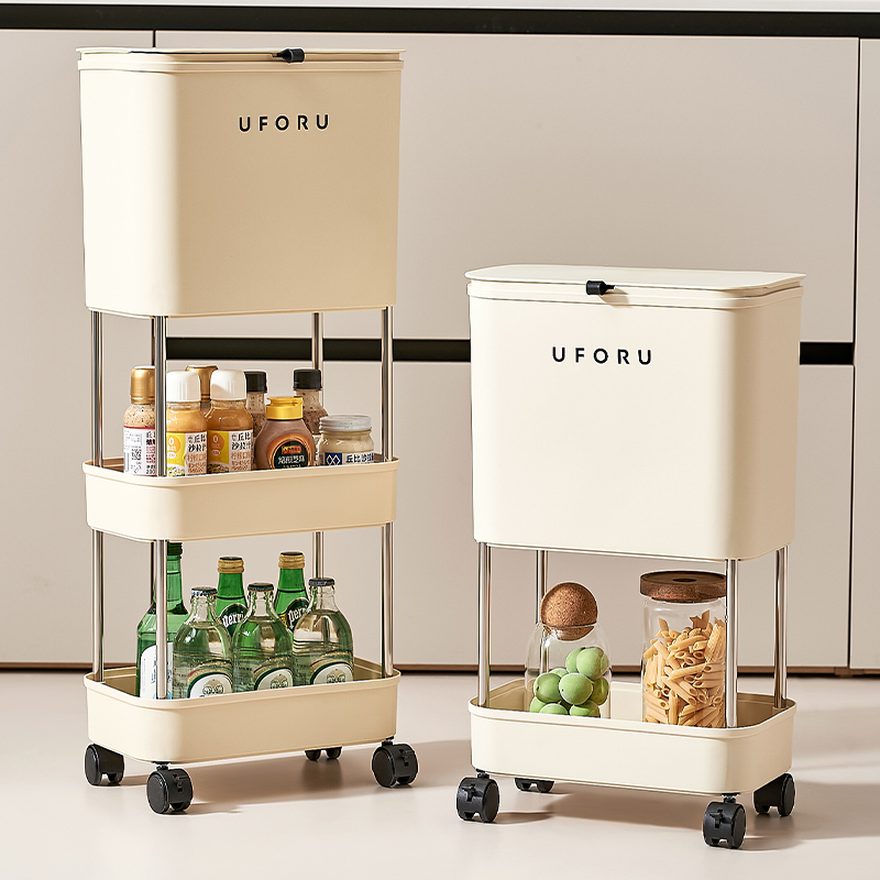 日本厨房垃圾桶置物架免弯腰家用2024新款加高款双层带盖加大容量