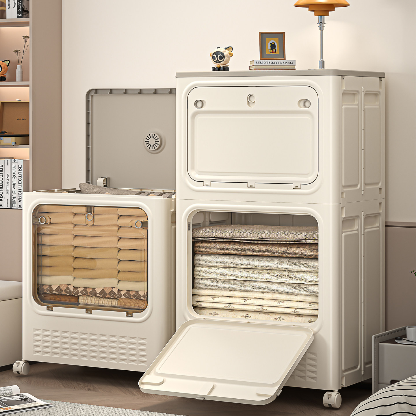 日本衣服收纳箱大容量超大家用翻盖折叠带轮储物柜玩具被子整理箱