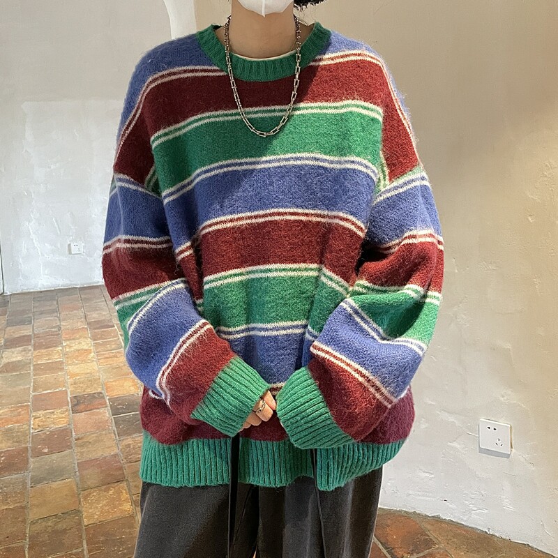 刷毛工艺条纹毛衣圆领针织衫男女814-1-M772-P78（100聚酯纤维）,男装针织衫/毛衣,星座814-1