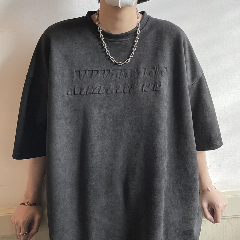 立体凹凸压印字母麂皮绒短袖814-1-T80-P48控59（100聚酯纤维）,男装T恤,星座814-1