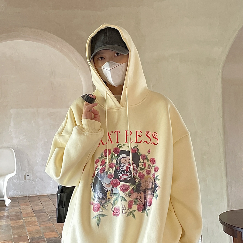 美式复古玫瑰花连帽卫衣男女814-1-WY2006-P70（320克50棉），男装卫衣，星座814-1