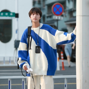 Cityboy日系复古撞色条纹毛衣针织衫814-1-M605-P78控98图片