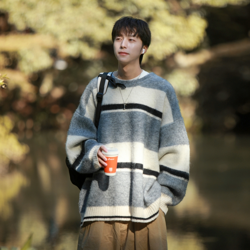 刷毛工艺条纹毛衣针织衫814-1-M811-P7898（100聚酯纤维），男装针织衫/毛衣，星座814-1