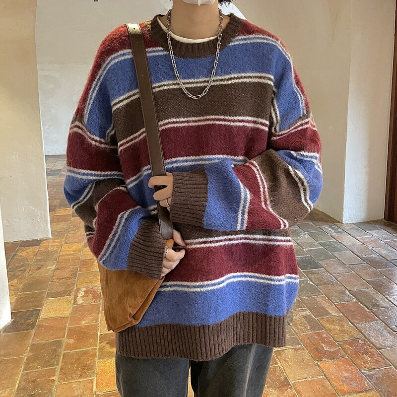 刷毛工艺条纹毛衣圆领针织衫男女814-1-M772-P78（100聚酯纤维）,男装针织衫/毛衣,星座814-1