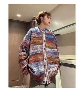 814-1-M369-P88 控118 彩虹条纹开衫毛衣针织衫（80%腈纶20涤纶）图片