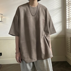 280克麂皮绒立体刺绣短袖T恤 814-1-T91-P45 控59图片