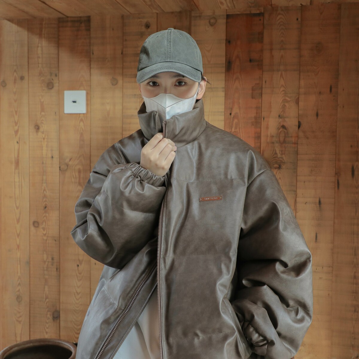 814-1-MF22-P158188水洗做旧PU皮棉服（100聚酯纤维）,男装棉衣,星座814-1
