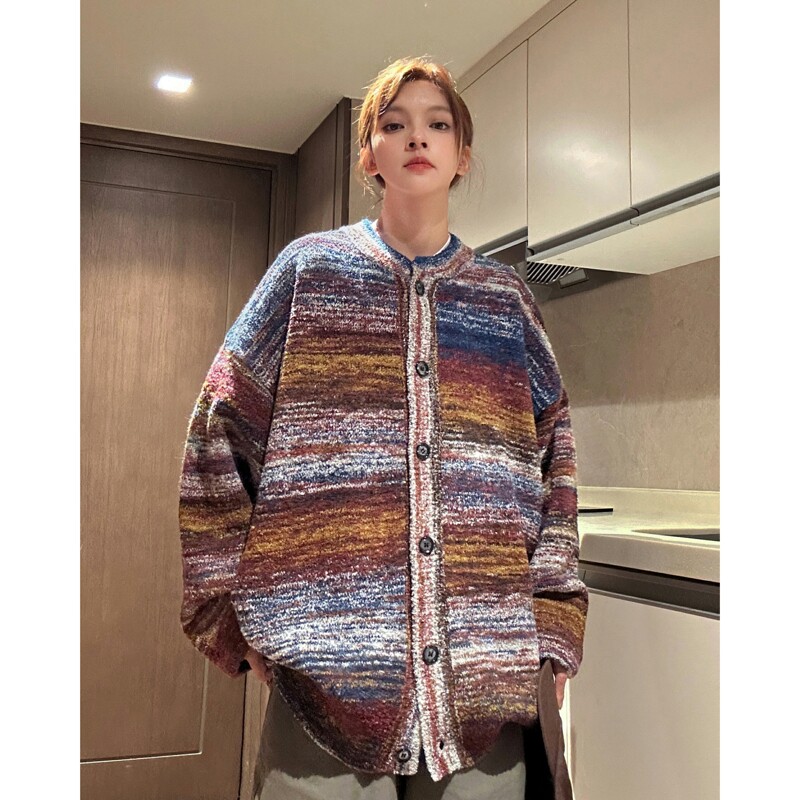 814-1-M369-P88118彩虹条纹开衫毛衣外套（80%腈纶20涤纶）,男装针织衫/毛衣,星座814-1