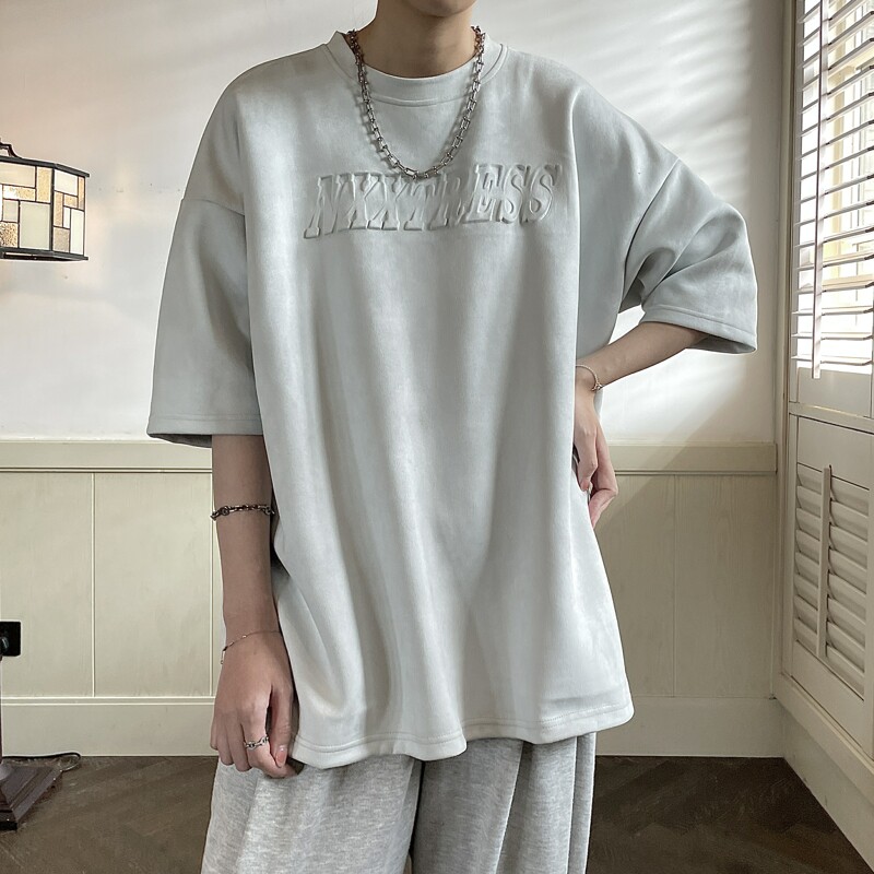 立体凹凸压印字母麂皮绒短袖814-1-T80-P48控59（100聚酯纤维）,男装T恤,星座814-1