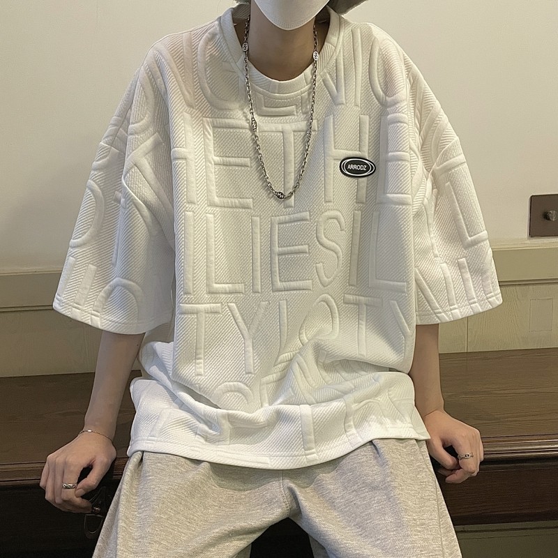 立体浮雕字母设计感短袖T恤男女潮814-1-T401-P38控48,男装T恤,星座814-1