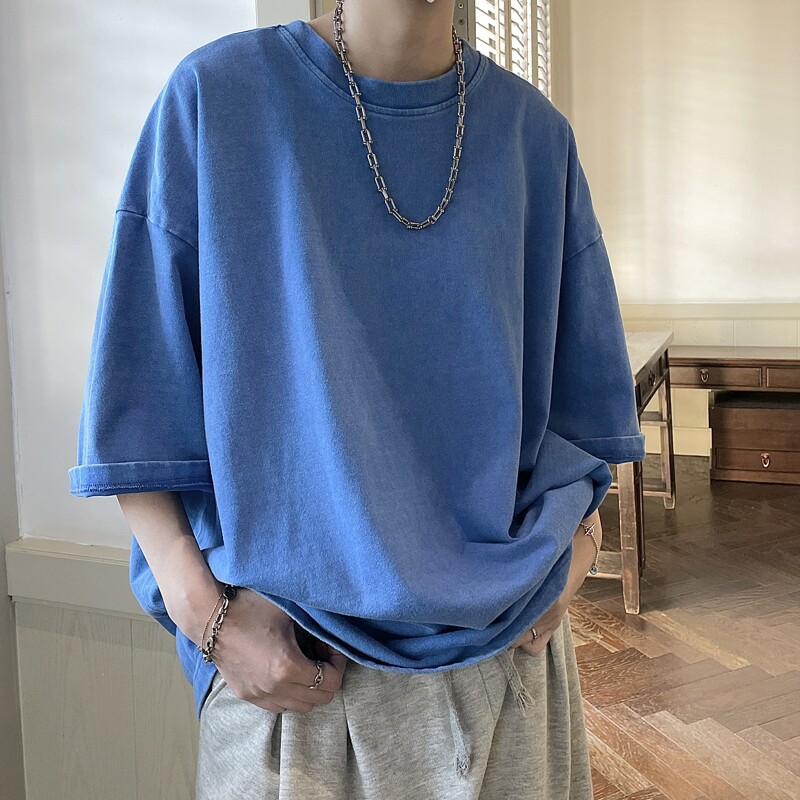 260G重磅水洗做旧纯色短袖814-1-T84-P4559（棉）,男装T恤,星座814-1