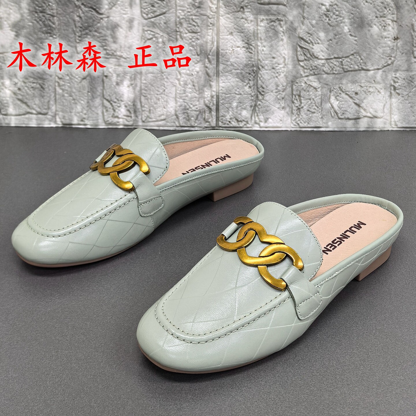 36码品牌断码处理羊皮包头拖鞋女金属扣穆勒鞋百搭懒人外穿半拖鞋