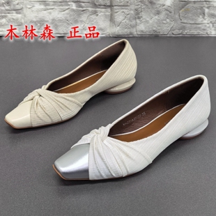 品牌撤柜法式风方头浅口单鞋女蝴蝶结芭蕾舞鞋低跟百搭舒适一脚蹬