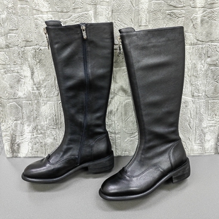 星期六正品撤柜处理真皮时尚圆头秋冬全皮侧拉链不过膝高筒女长靴