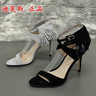 迪芙斯撤柜断码处理夏季时尚欧美露趾超高跟真皮流苏女凉鞋潮