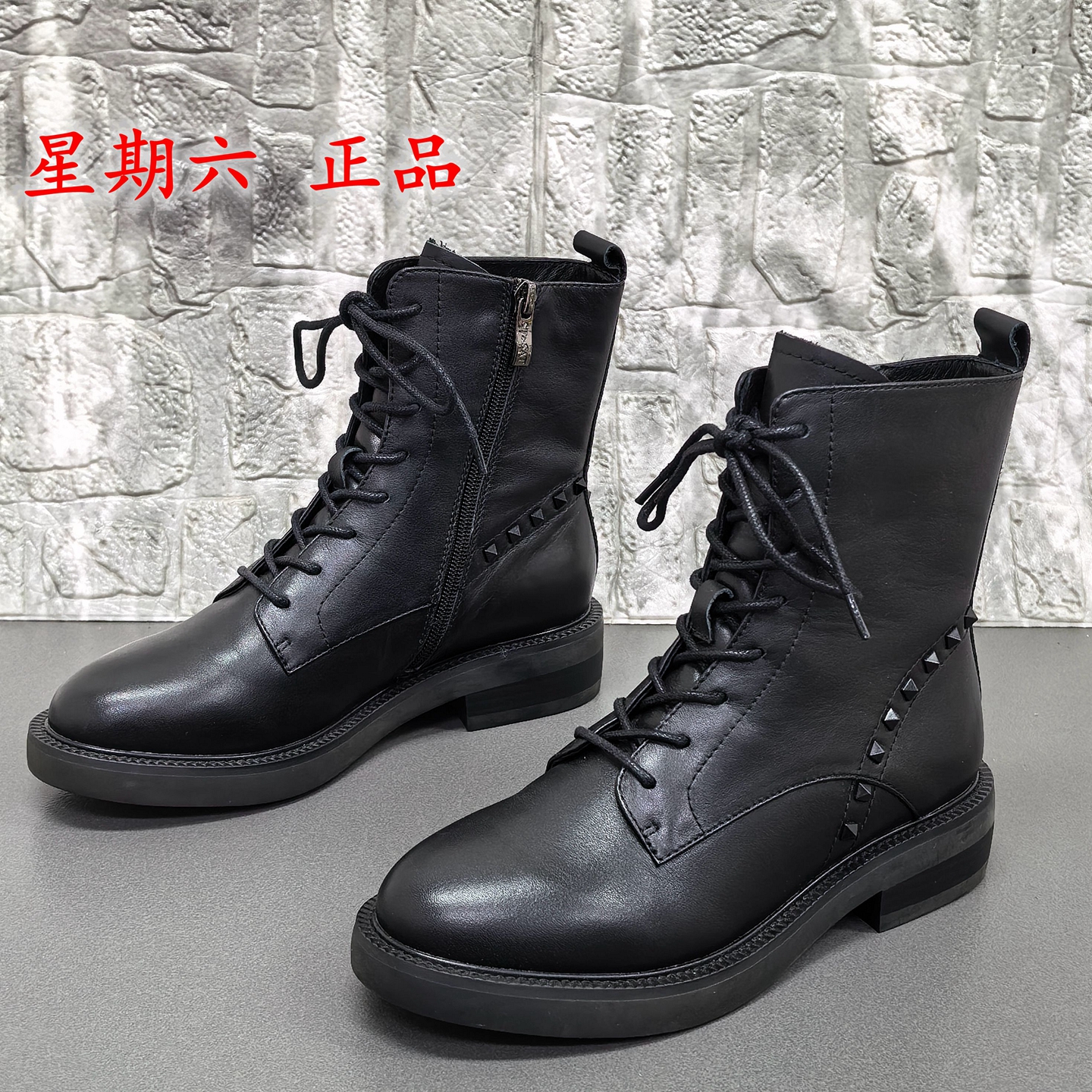 36码星期六正品撤柜断码处理冬季加绒保暖牛皮侧拉链舒适马丁靴女