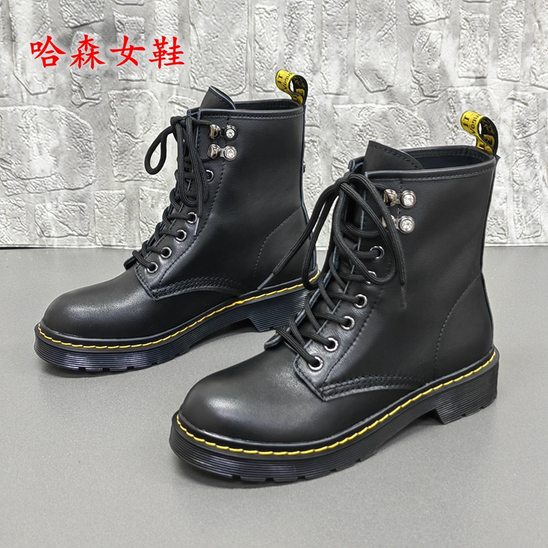 36码哈森正品断码处理秋季圆头时尚真皮牛筋底百搭舒适马丁靴女靴