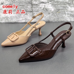 comely康莉正品撤柜真皮尖头细跟高跟凉鞋女士搭扣百搭通勤时装鞋