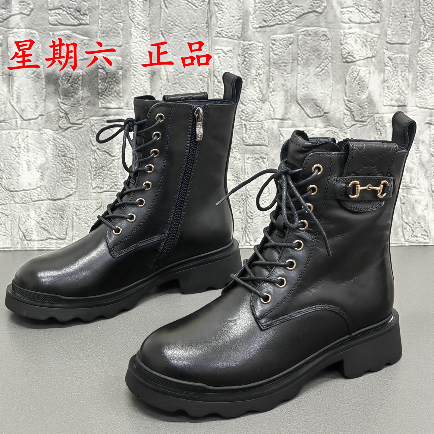 36星期六正品断码处理冬季加绒保暖圆头厚底牛皮百搭马丁靴女短靴