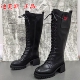迪芙斯正品 撤柜冬季 粗跟牛皮侧拉链高筒骑士靴女系带粗跟百搭长靴