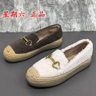 星期六瑕疵处理秋冬加绒渔夫鞋女厚底圆头一脚蹬百搭舒适乐福鞋潮