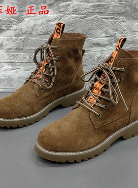 索菲娅正品撤柜处理真皮女靴秋季圆头时尚低跟平底系带马丁靴女靴