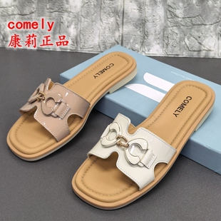 comely康莉正品撤柜真皮一字拖女夏平底搭扣穆勒鞋时尚舒适凉拖鞋
