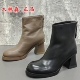 商场正品 靴百搭女短靴 圆头粗高跟牛皮后拉链时装 撤柜断码 处理冬季