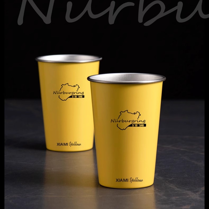 印logo定制赛道黄直饮杯304不锈钢咖啡杯啤酒露营水杯吸管杯刻字
