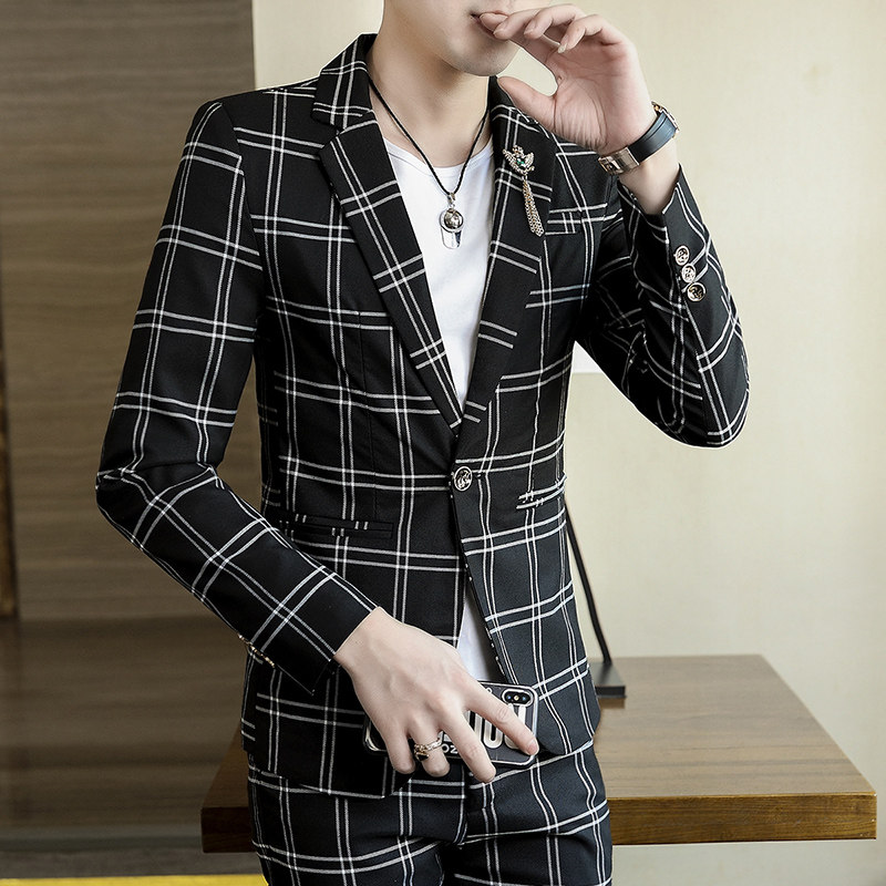 306B-2-T807-P1252025秋装时尚格纹青年休闲百搭西服西裤两件套,男装西服,星座507A（原星座306B-2）