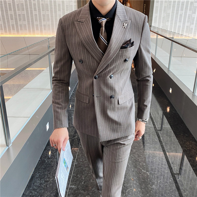 507A-SJT096-P2802025秋冬时尚男士双排扣条纹西服三件套装礼服,男装西服,星座507A（原星座306B-2）