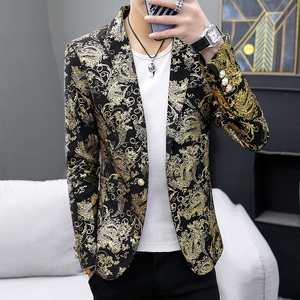 306B-2-X999-P75 2025春装时尚烫金男士小西装修身韩版西服图片