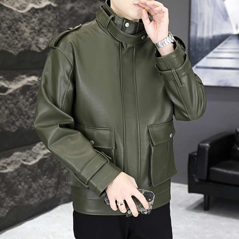 306B-2-PY317-P135 2023秋冬机车外套男士立领皮衣夹克青年图片