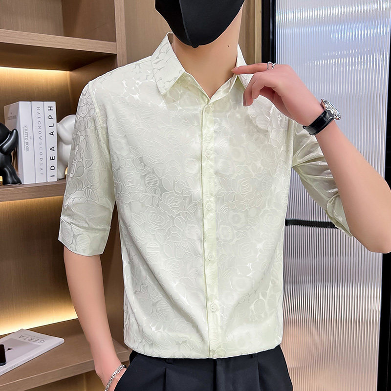 306B-2-CS532-P48夏季男士冰丝七分袖衬衣碎花中袖衬衫,男装衬衫,星座507A（原星座306B-2）
