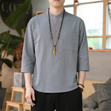 306B-2-CS78-P402023风时尚男士棉麻中袖纯色衬衣七分袖衬衫，男装衬衫，星座507A（原星座306B-2）