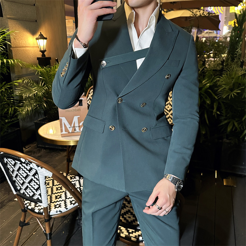 306B-2-T7722-P2452025秋冬双排扣英伦正装西服两件套装结婚礼服,男装西服,星座507A（原星座306B-2）
