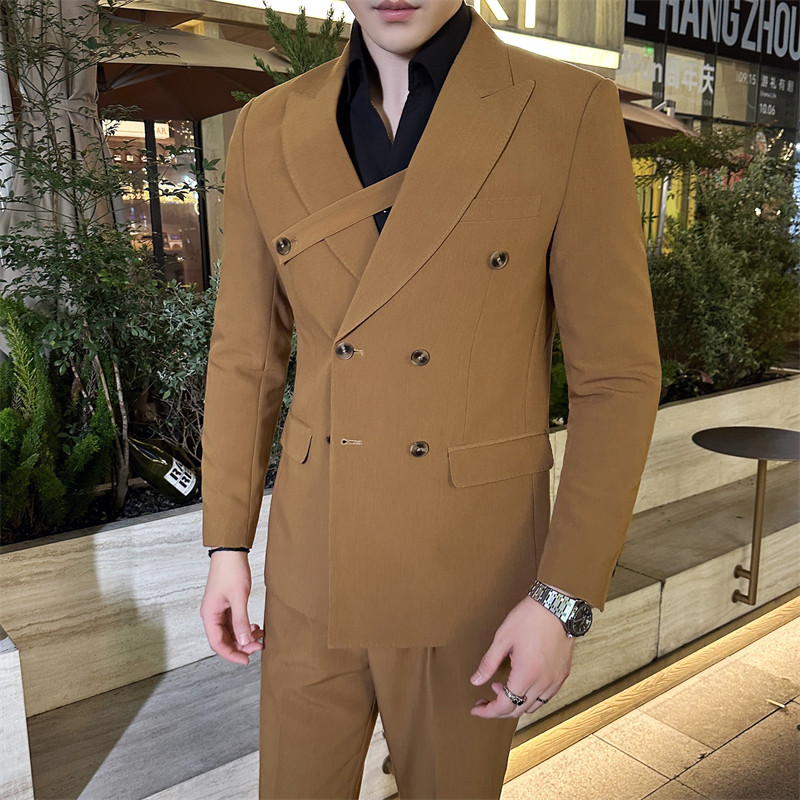 306B-2-T7722-P2452025秋冬双排扣英伦正装西服两件套装结婚礼服,男装西服,星座507A（原星座306B-2）